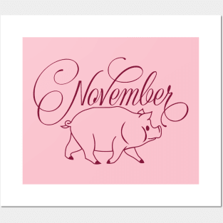 November Claret Red Pig Posters and Art